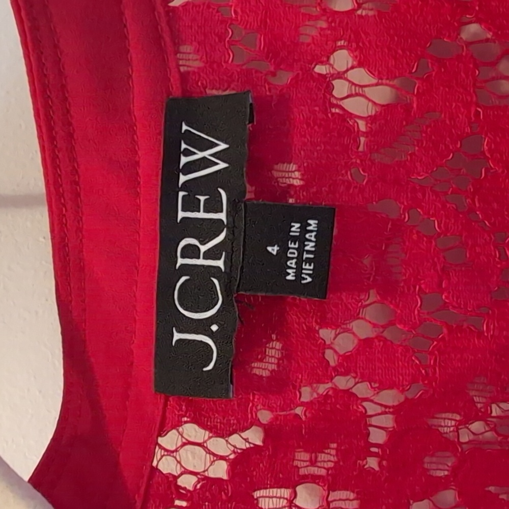 J. Crew Vibrant Red Lace Top - Picture 2 of 3